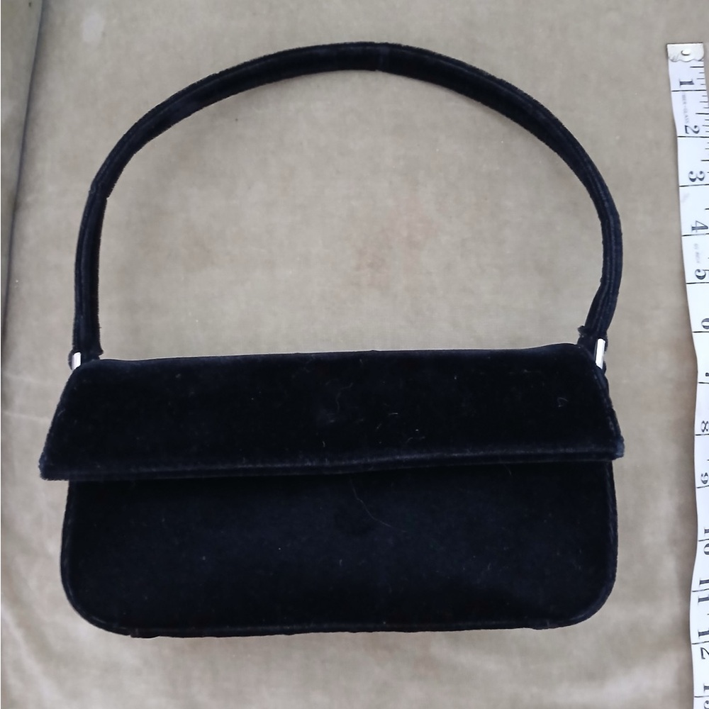 Vintage Ann Taylor black velvet evening purse with rhinestone embellishments